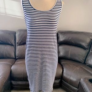 Motherhood maternity bodycon dress size large navy blue & white stripe design